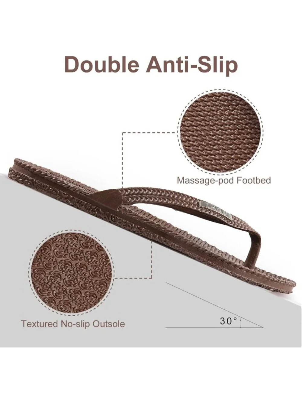 Women's Brown Rubber Sole Waterproof Non Slip Flip Flops Flat Thong Sandals